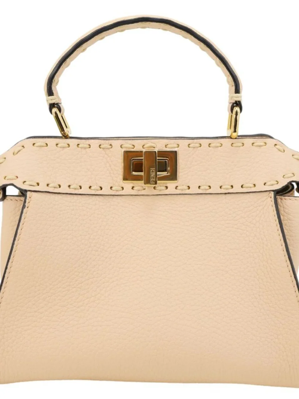 Fendi Peekaboo Selleria Mini Cuoio Romano Leather Satchel Bag Beige